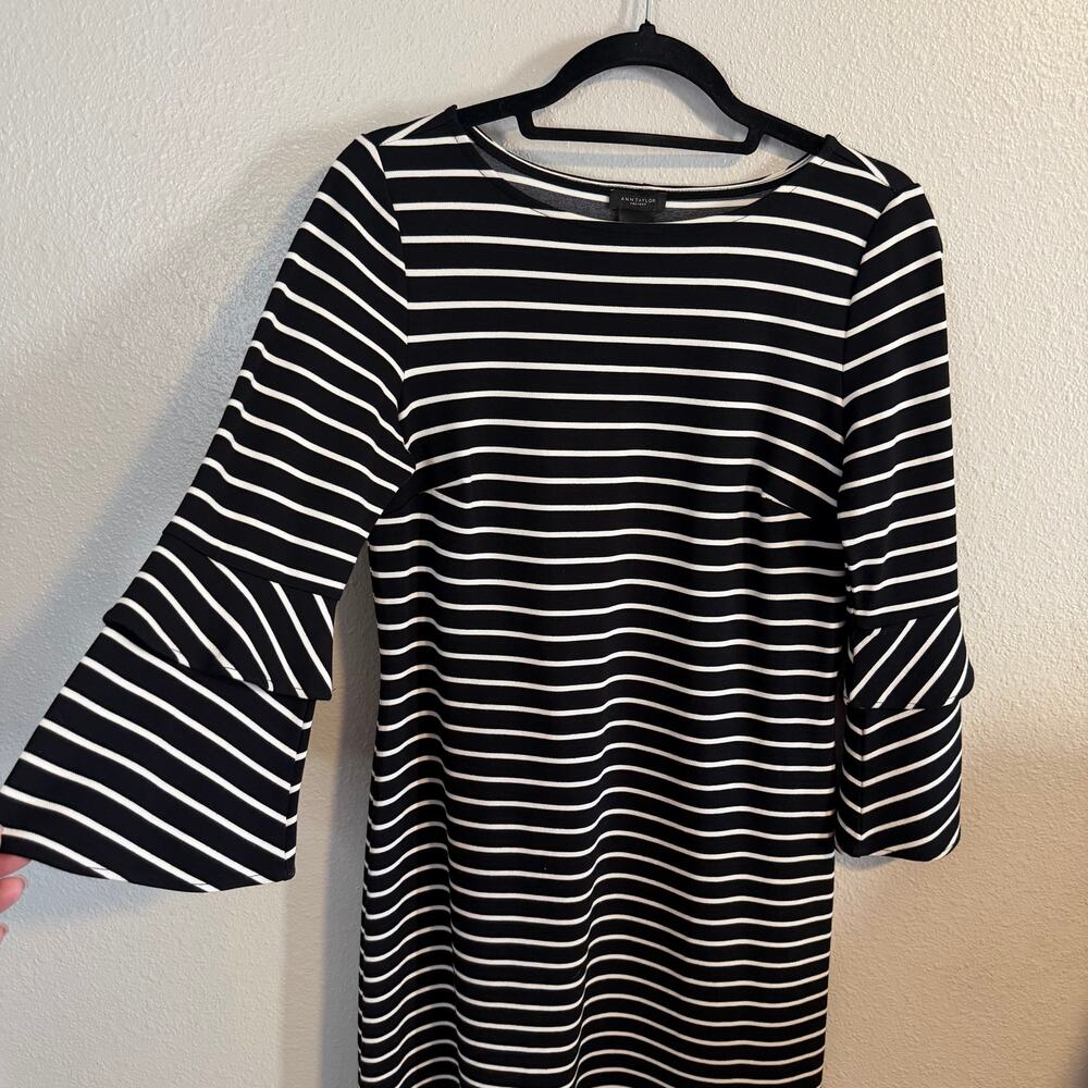 Ann Taylor Black and White Striped Shift Dress Size XS